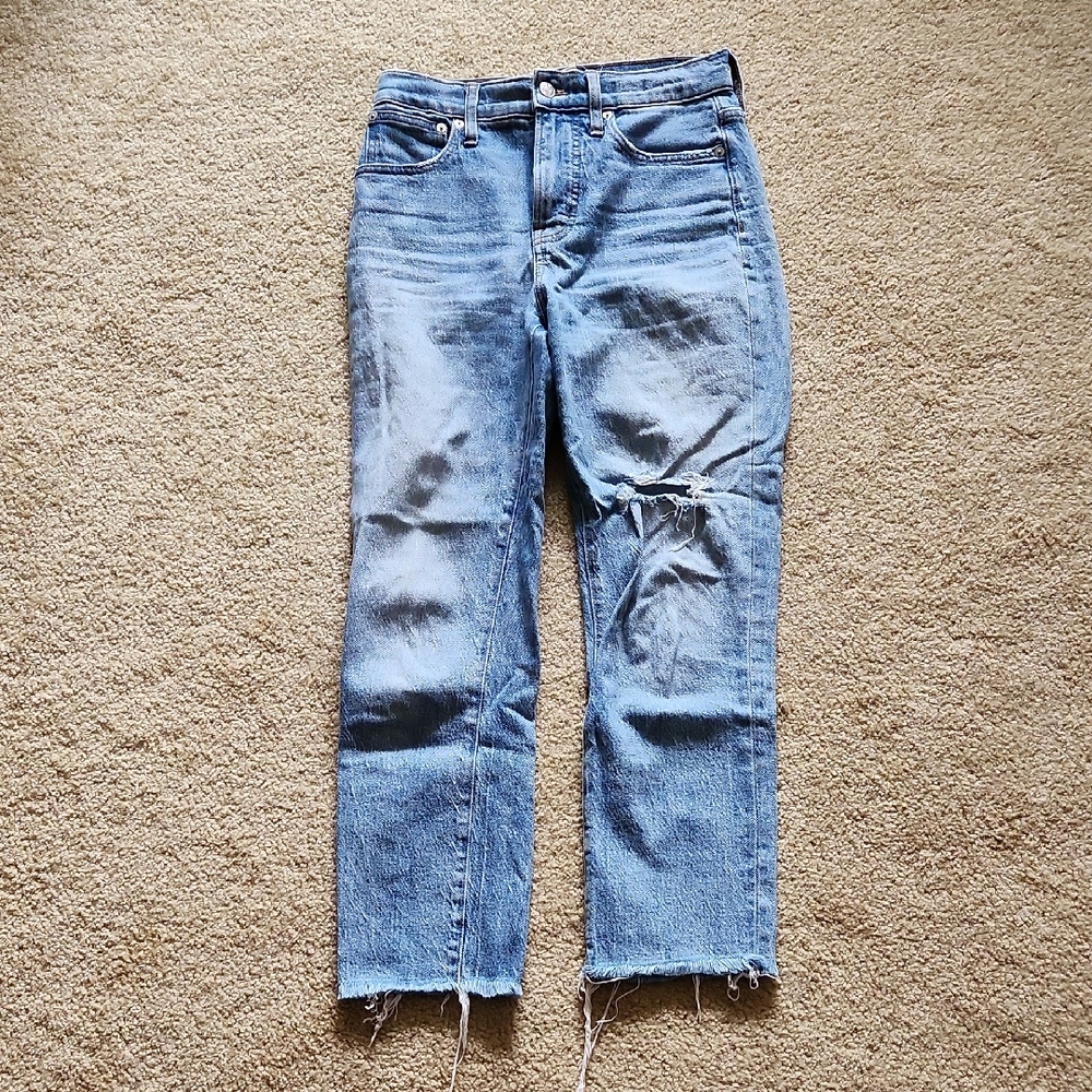 Madewell Lt Blue Distressed Ankle Jeans "The Perfect Vintage Crop Jean" Sz 25